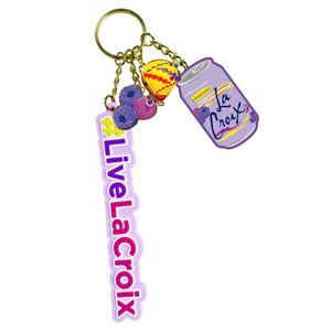 New! LaCroix Black Razzberry Enamel Keychain with Charms